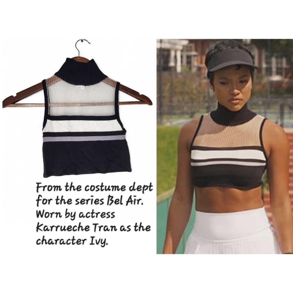 Superdown Julianna Knit Mesh Top in Black and White Size XS